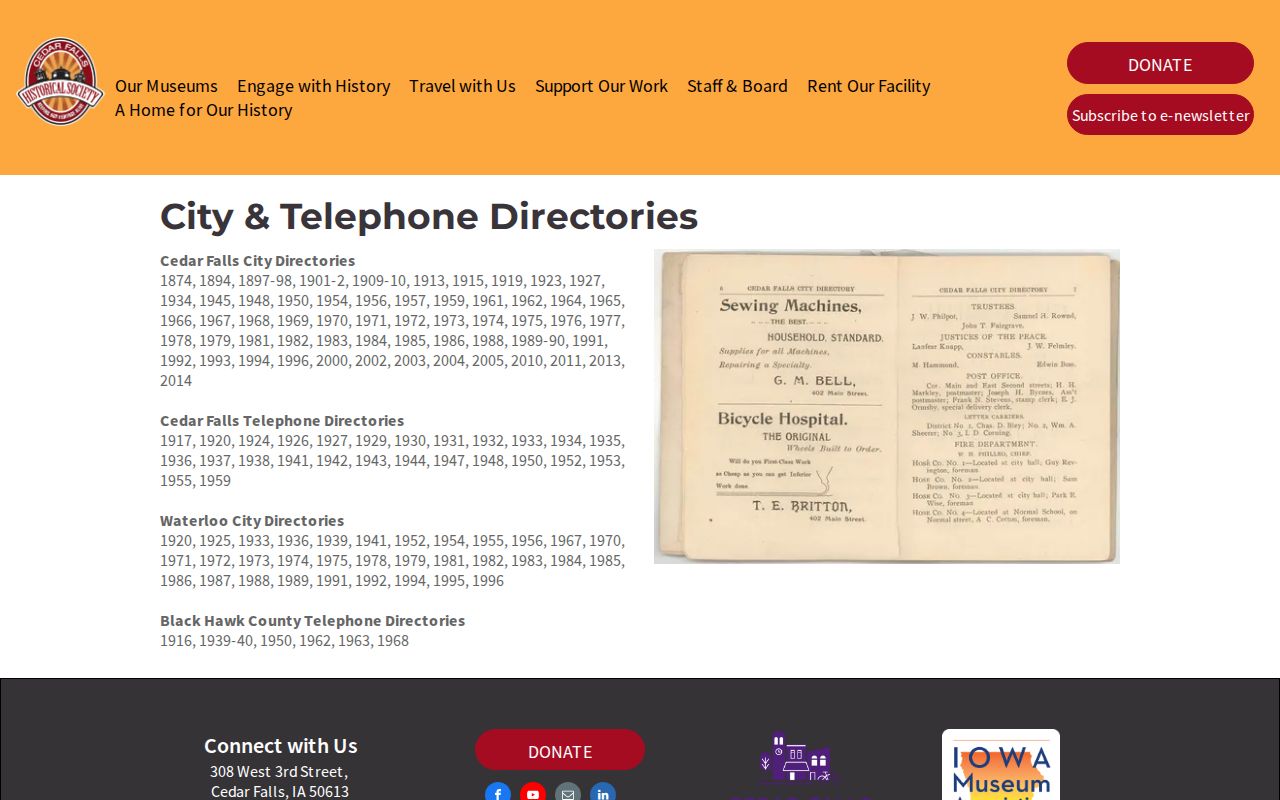 Cedar Falls Historical Society city and telephone directory holdings list